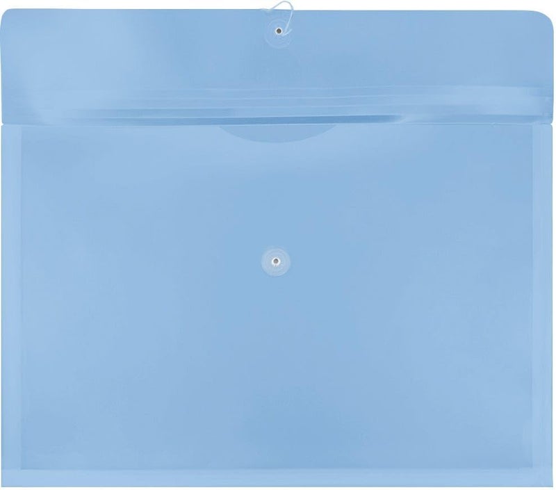 JAM Paper Plastic Envelopes with Button & String Tie Closure - Large Booklet - 12 x 18 - Blue - 3/Pack - Image 2